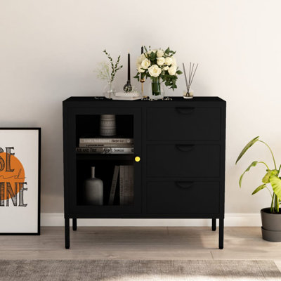 Sideboard Side Table for Living Room Bedroom Steel and Tempered Glass by Latitude Run