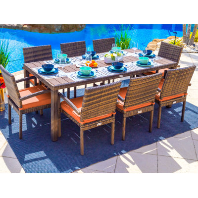 8 - Person 81.5" Long Dining Set with Cushions