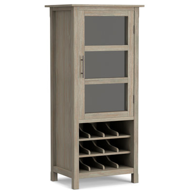Avalon 23"W Solid Wood Contemporary Tall Wine Rack Cabinet with Glass Door and 12-Bottle Storage