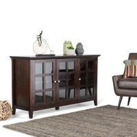 Acadian 62"W Solid Wood Transitional Storage Cabinet with Glass Doors and Adjustable Shelves by Simpli Home