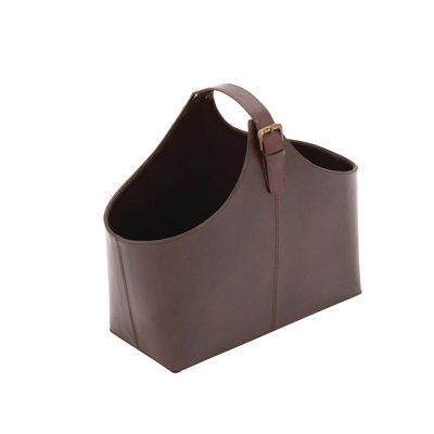 Alline Leather Handmade Box Style Decorative Magazine Holder with Detail Stitching and Curved Buckle Handle by Breakwater Bay