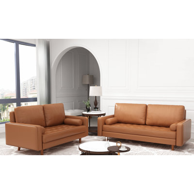 Bridgeview 2 Piece Leather Square Arm Sofa Set by Corrigan Studio