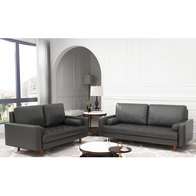 Bridgeview 2 Piece Leather Square Arm Sofa Set