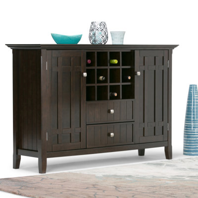 Bedford 54"W Solid Wood Sideboard Buffet and Wine Rack, 2 Drawers, and 2 Cabinets by Simpli Home