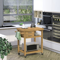Kitchen Cart,Bamboo Kitchen Island Cart on Wheels, Utility Trolley Cart with 2 Storage Drawers and Open Shelves by Prep & Savour