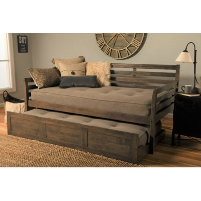 Alhamdi Twin Solid Wood Daybed with Trundle and Mattress by Lark Manor
