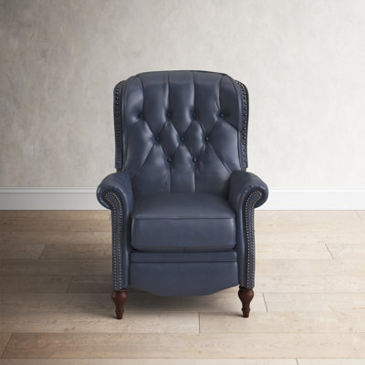 Tynasha 34.6" Wide Genuine Leather Manual Wing Chair Recliner by Canora Grey