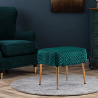 Ceilia 18.5" Wide Woven Velvet Rectangle Ottoman with Tapered Gold Legs for Bedroom or Entryway