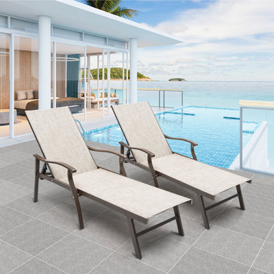 Adonna 59.84" Outdoor Patio Aluminum Long Reclining Single Chaise Lounge Chairs Set by Red Barrel Studio