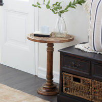 Anthea Mango Wood Handmade Intricately Carved Floral Side End Accent Table with Turned Base by Dakota Fields