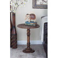 Anthea Mango Wood Handmade Intricately Carved Floral Side End Accent Table with Turned Base by Dakota Fields
