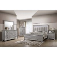 Iy Gray LED Upholstered Panel Bedroom Set Special 5 Bed Dresser Mirror Nightstand Chest by Canora Grey