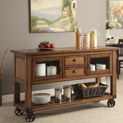Juran Rectangular Kitchen Cart in Distressed Chestnut by Williston Forge