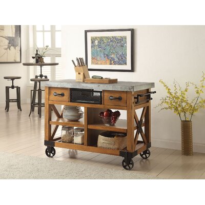 Faiyaz Transitional 3-Drawer Rectangular Kitchen Cart in Antique Oak,Kitchen Island,Coffee Cart by Williston Forge
