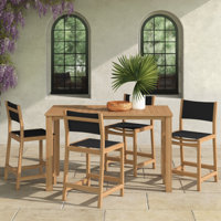 Trakas Pearl 5-Piece Rectangular Teak Outdoor Counter Height Dining Set