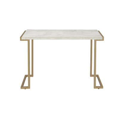 Mccleery 44"L Rectangular Sofa Table with Engineered Stone Top in Champagne by Everly Quinn
