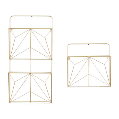 Metal 3 Slot Geometric Gold Wall Shelf Set by Everly Quinn