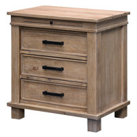 Remy 3-Drawer Nightstand with USB Charger and Pull-Out Beverage Tray