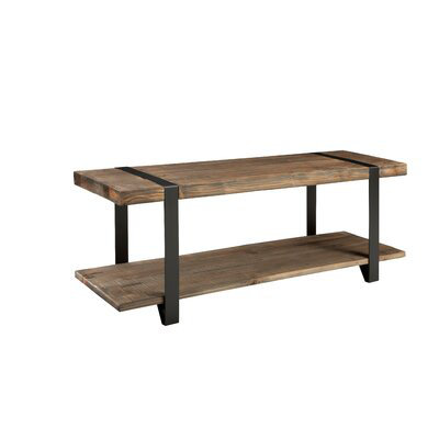 Alezzi 48" Wide Rustic Industrial Solid Wood and Metal Frame Entryway Bench With 1 Shelf by Steelside