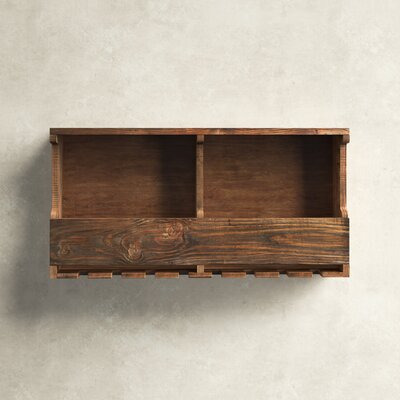 Nedra 36" Wide Rustic Industrial Solid Wood And Metal Wall Mounted Wine Rack With Storage by Canora Grey