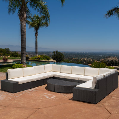 12 Piece Rattan Sectional Seating Group with Cushions by Red Barrel Studio