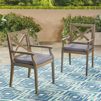 Bevelyn Acacia Patio Dining Armchair with Cushion by Winston Porter