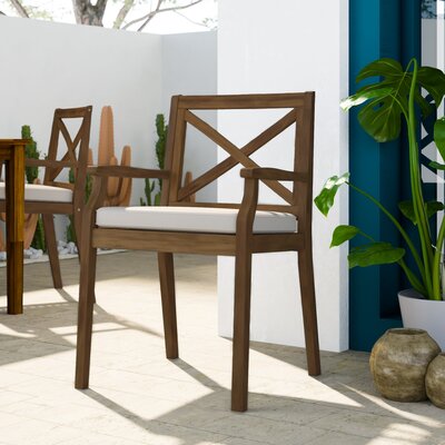 Bevelyn Acacia Patio Dining Armchair with Cushion by Winston Porter