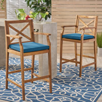 Zaryiah 28.5" Teak Patio Bar Stool with Cushion by Red Barrel Studio