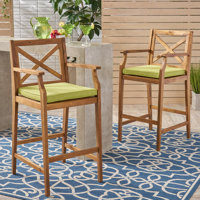 Zaryiah 28.5" Teak Patio Bar Stool with Cushion