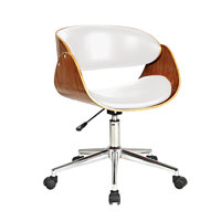 Oliver Faux Leather Upholstered Swivel & Adjustable-Height Task Chair with Wooden Back & Chrome Metal Base by George Oliver