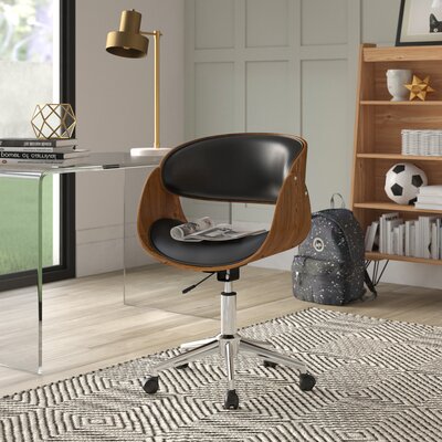 Oliver Faux Leather Upholstered Swivel & Adjustable-Height Task Chair with Wooden Back & Chrome Metal Base by George Oliver