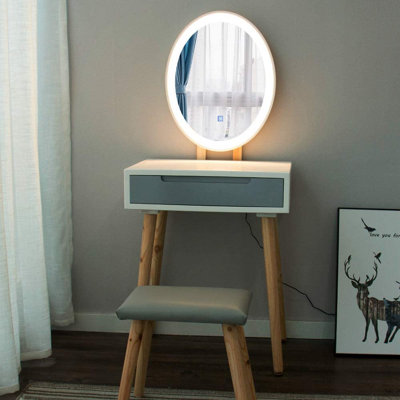 Leicester Vanity Table Set with Adjustable Brightness Mirror and Cushioned Stool by Wade Logan