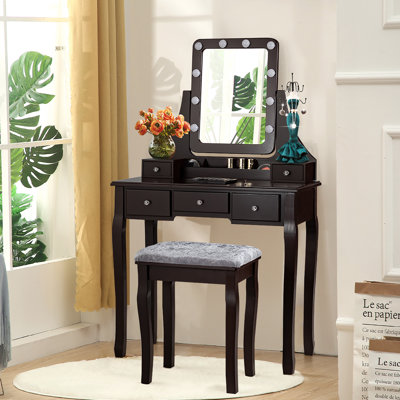 Aycock Vanity Set with Stool and Mirror by Three Posts