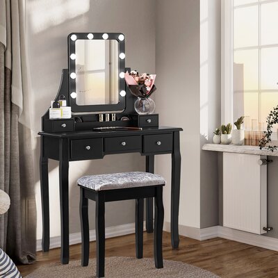 Aycock Vanity Set with Stool and Mirror by Three Posts