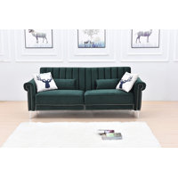 Twin 85" Wide Velvet Tight Back Convertible Sofa