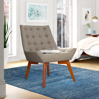 Bram Upholstered Tufted Accent Chair with Wood Legs by Mercury Row