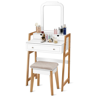 Ansgard Makeup Vanity Set with Stool and Mirror by Wade Logan