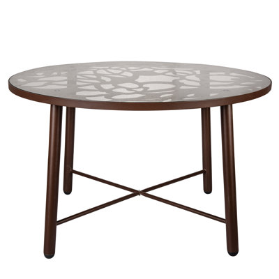 Rabia Round Patio Dining Table with Glass Top and Aluminum Base by Brayden Studio