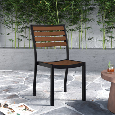 Saville Outdoor Faux Teak Side Chair with Poly Slats - Teak Patio Chair by Trent Austin Design
