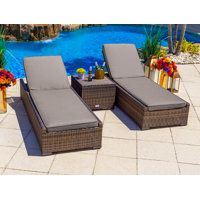 Sorrento 76.5" Long Reclining Chaise Lounge Set with Cushions and Table by Latitude Run