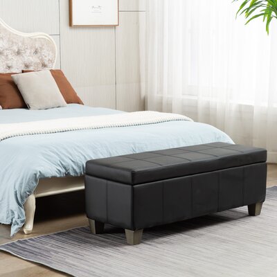 Demingo 41" Wide Rectangle Upholstered Faux Leather  Storage Ottoman by Latitude Run