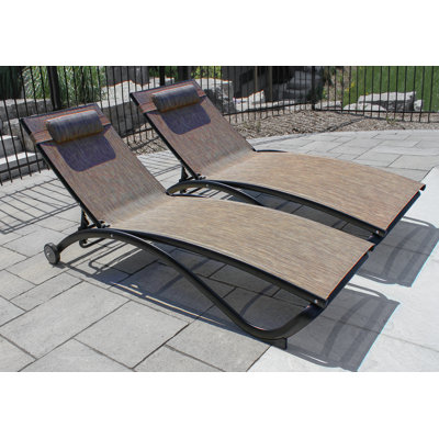 Vivere Denisia Stackable Aluminum Glendale Lounger Set Made with Premium Phifertex Fabric