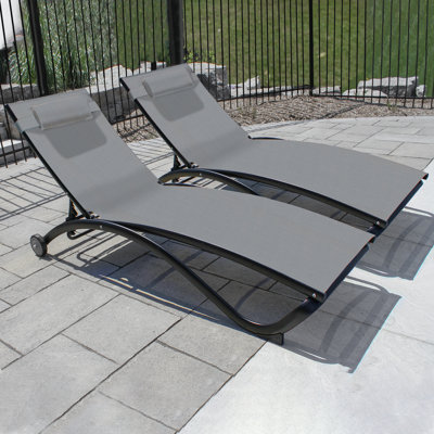 Vivere Denisia Stackable Aluminum Glendale Lounger Set Made with Premium Phifertex Fabric