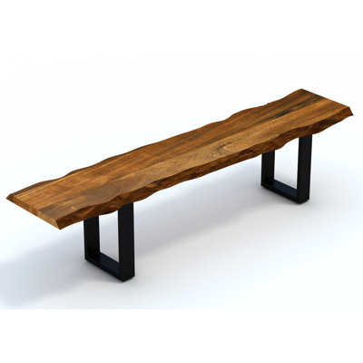 Gentner 68" Brown and Black Live Edge Solid Wood Dining Bench by Loon Peak