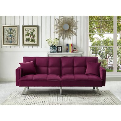 Akie 80" Velvet Square Arm Sofa Sleeper by Everly Quinn