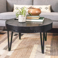 Astoria Round Wood Coffee Table with Metal Hairpin Legs by Steelside