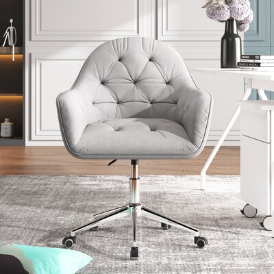 Liwia Velvet Upholstered Swivel & Adjustable-Height Task Chair with Chrome Metal Base by Mercer41