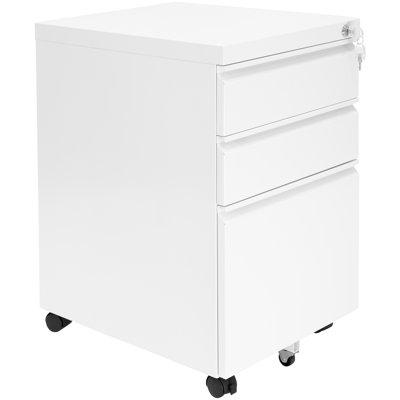 Mount-It! Three Drawer Cabinet for Under Desk with Wheels with Lock for Files, and Materials, White by Mount-it