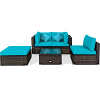 Eckfried 5 piece Rattan Sectional Seating Group with Cushions