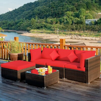 Eckfried 5 piece Rattan Sectional Seating Group with Cushions by Latitude Run